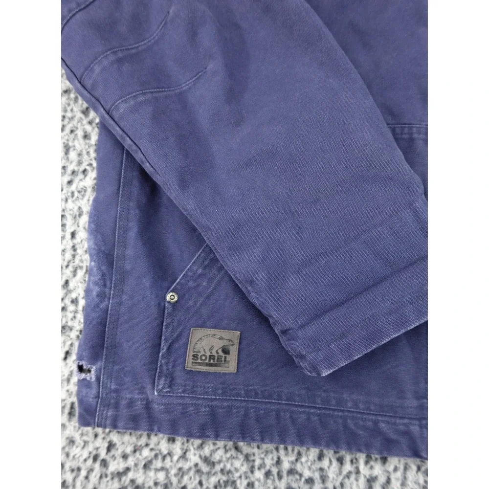 Sorel Canvas Work Jacket Mens XL Blue Duck Hooded Full Zip Distressed Rugged‎
